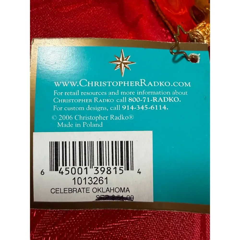 Christopher Radko Celebrate Oklahoma 2006 Glass Christmas Ornament Original Tag